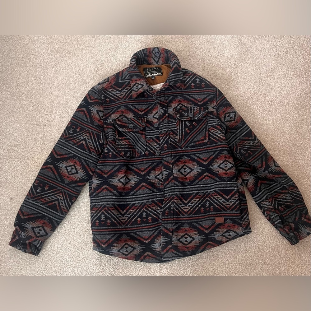 Jachs Men's Tribal Pattern Shirt Jacket - Black and Red